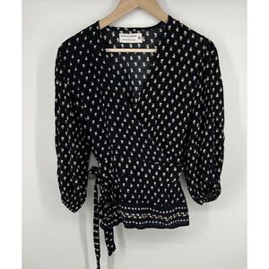 Faithfull The Brand X Anthropologie Yvette Black Floral Wrap Top Size Small